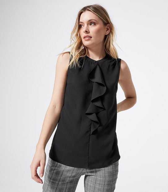 Preview Sleeveless Ruffle Front Shell Top - Black