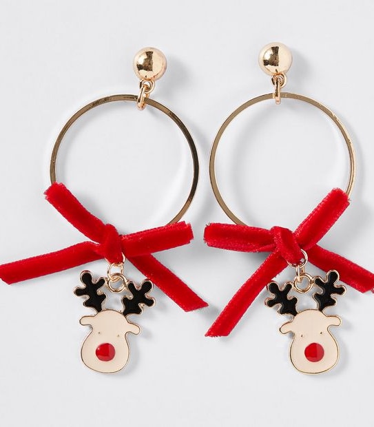 Christmas Reindeer Drop Hoop Earrings