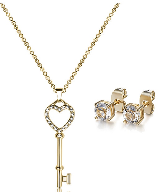 Mestigé Pendant & Earring Set With Swarovski&reg; Crystals - Gold