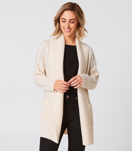 Shawl Collar Cable Knit Cardigan