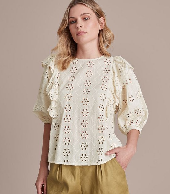 Preview 3/4 Sleeve Broderie Ruffle Top