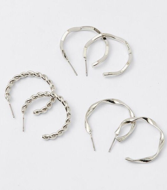 3 Pack Mixed Hoop Earrings - Silver