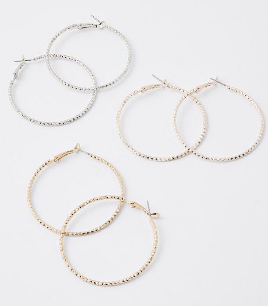 3 Pack Large Mixed Hoop Earrings