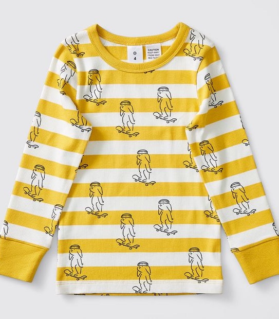 Bunny Print Striped Pyjama Set - Yellow