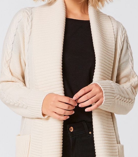 Shawl Collar Cable Knit Cardigan