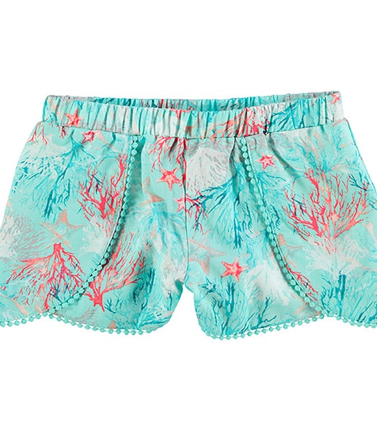 Girls' Pom Pom Coral Print Wrap Shorts