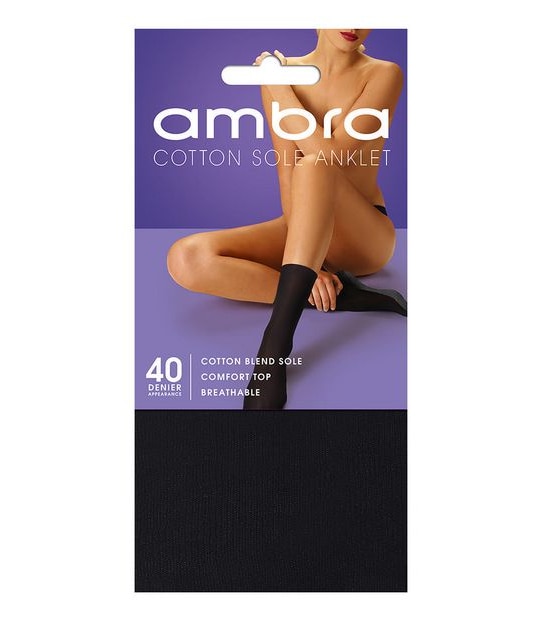 Ambra 1 Pack 40 Denier Cotton Sole Anklet Pantyhose - Black