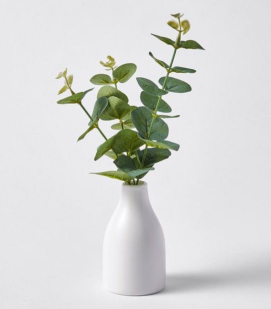 Faux Eucalyptus Leaves in Bud Vase