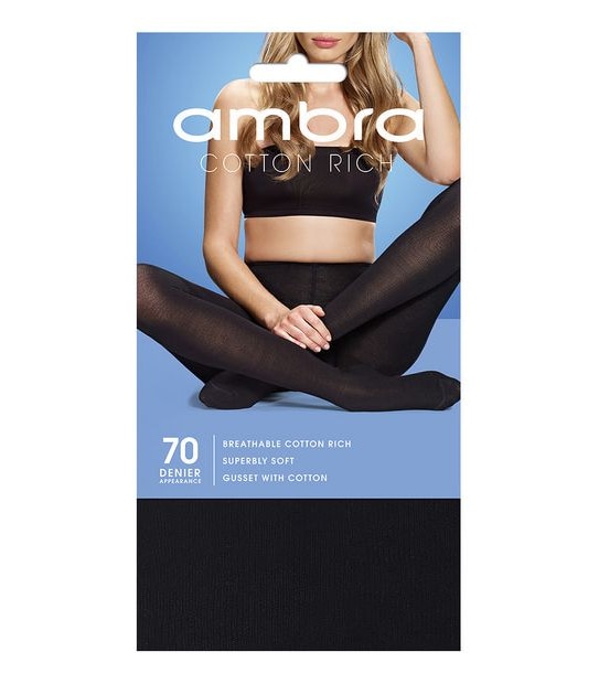 Ambra 1 Pack 70 Denier Cotton Rich Opaque Tights - Black