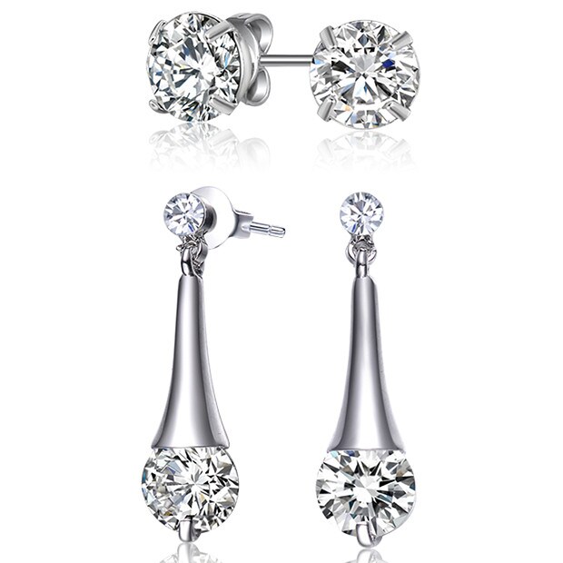 Mestigé Stud & Drop Earring Set With Swarovski® Crystals - Silver Mestigé Stud & Drop Earring Set With Swarovski® Crystals - Silver