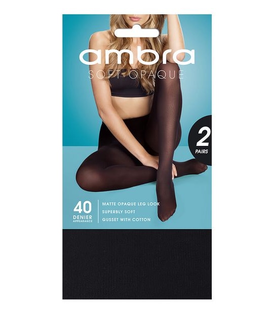 Ambra 2 Pack 40 Denier Soft Opaque Tights - Black