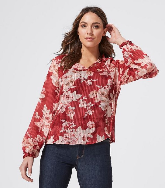Ellie Peasant Blouse - Red Floral