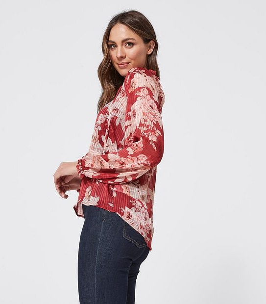 Ellie Peasant Blouse - Red Floral