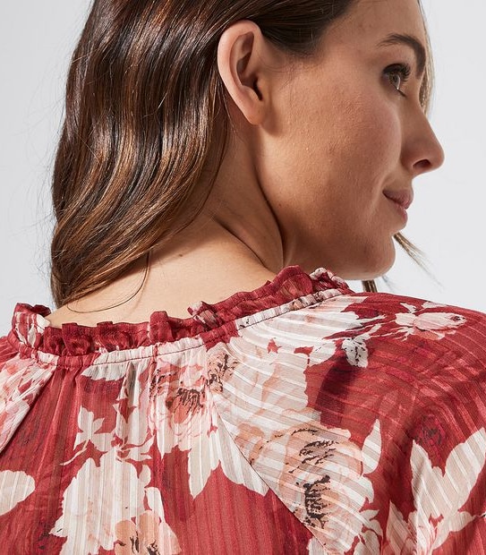 Ellie Peasant Blouse - Red Floral
