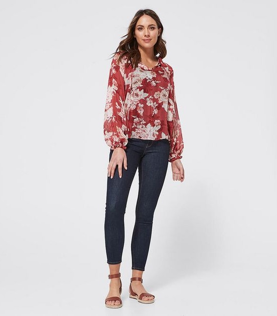 Ellie Peasant Blouse - Red Floral