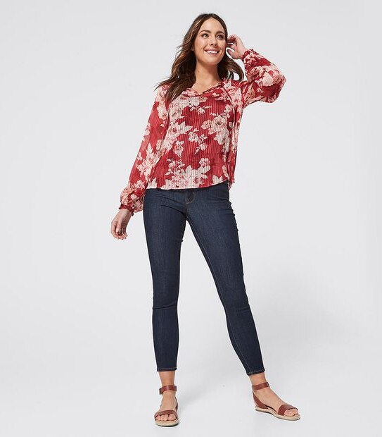 Ellie Peasant Blouse - Red Floral