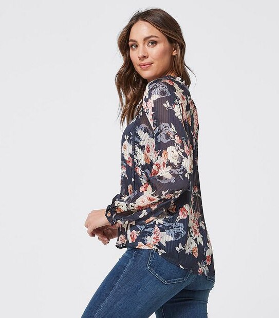 Ellie Peasant Blouse - Navy Blue Floral