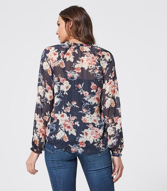 Ellie Peasant Blouse - Navy Blue Floral