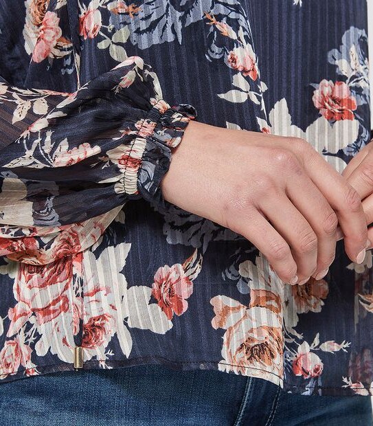 Ellie Peasant Blouse - Navy Blue Floral