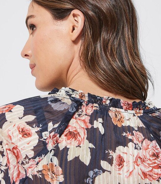 Ellie Peasant Blouse - Navy Blue Floral
