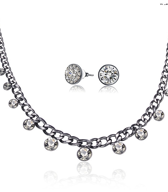 Mestigé Necklace & Earring Set With Swarovski&reg; Crystals - Silver