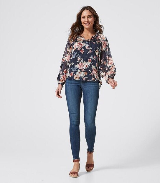 Ellie Peasant Blouse - Navy Blue Floral