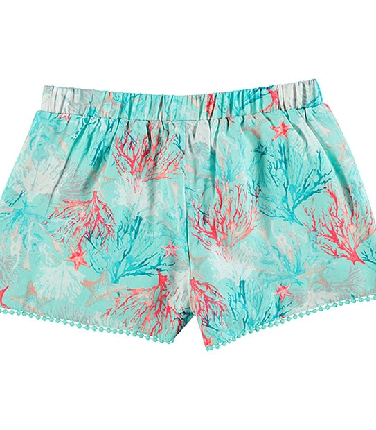 Girls' Pom Pom Coral Print Wrap Shorts