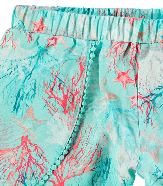 Girls' Pom Pom Coral Print Wrap Shorts