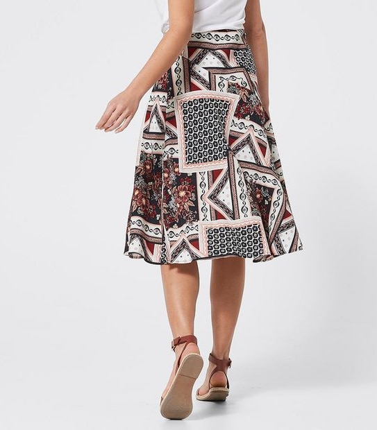 Linen Blend Bias Cut Midi Skirt _ Scarf Print