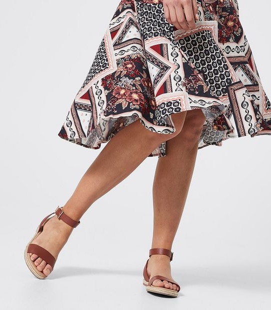 Linen Blend Bias Cut Midi Skirt _ Scarf Print