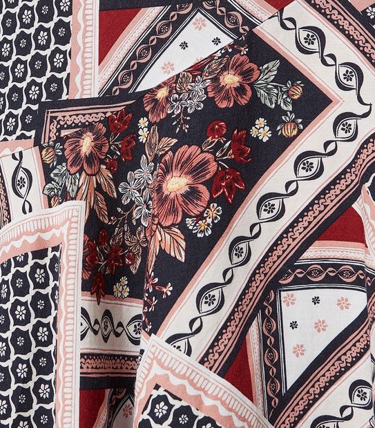 Linen Blend Bias Cut Midi Skirt _ Scarf Print
