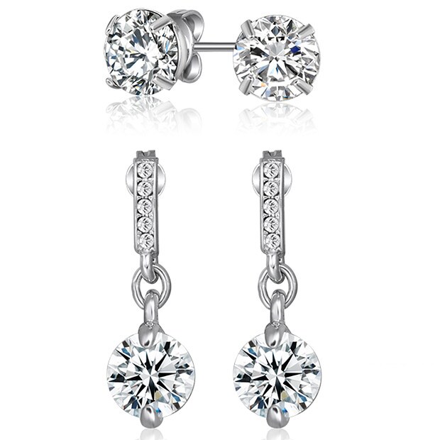 Mestigé Stud & Drop Earring Set With Swarovski® Crystals - Silver Mestigé Stud & Drop Earring Set With Swarovski® Crystals - Silver