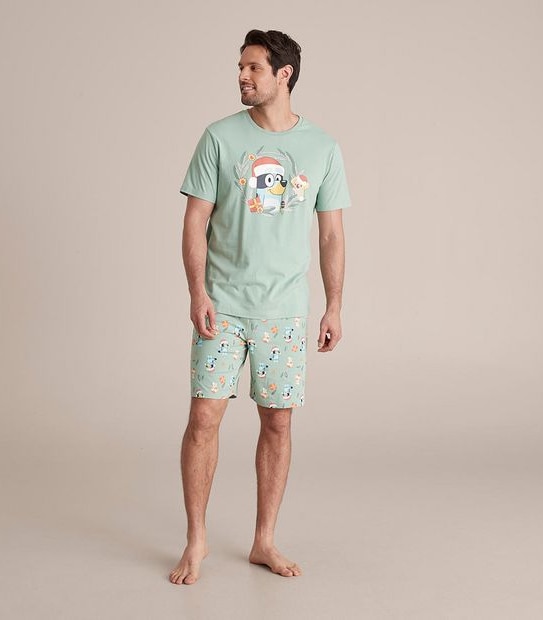 Mens Bluey Christmas Matching Cotton Pyjama Set