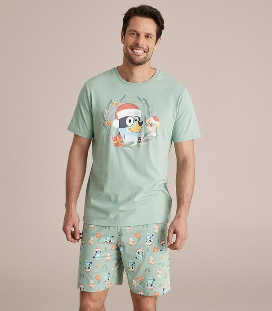 Mens Bluey Christmas Matching Cotton Pyjama Set