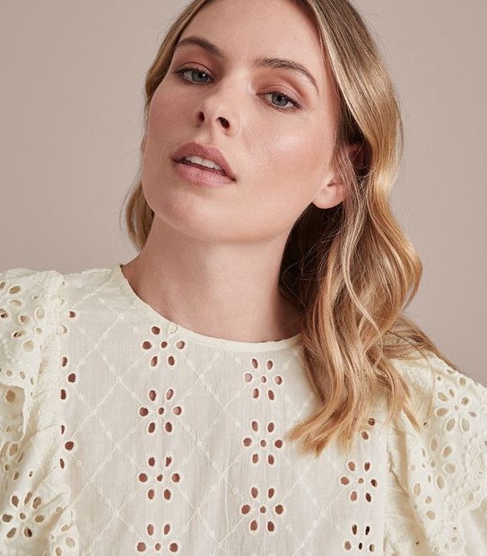Preview 3/4 Sleeve Broderie Ruffle Top