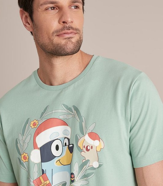 Mens Bluey Christmas Matching Cotton Pyjama Set