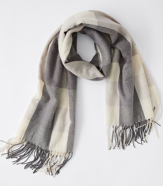 Sabine Check Blanket Scarf - White/ Charcoal