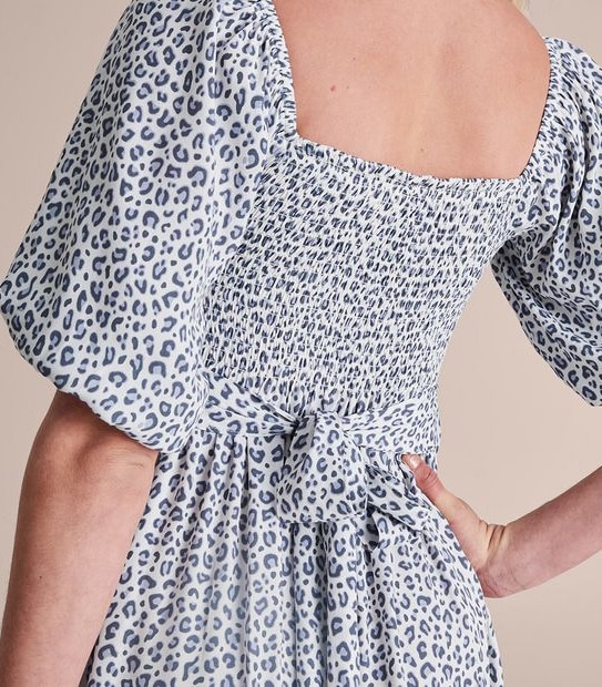 Maternity Puff Sleeves Shirred Bodice Dress