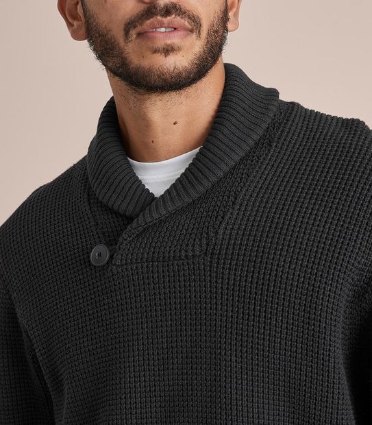 Waffle Shawl Neck Knit Jumper