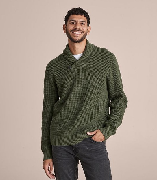 Waffle Shawl Neck Knit Jumper