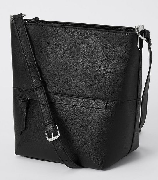 Square Crossbody Bucket Bag - Black