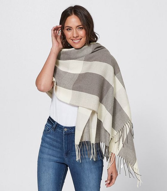 Sabine Check Blanket Scarf - White/ Charcoal