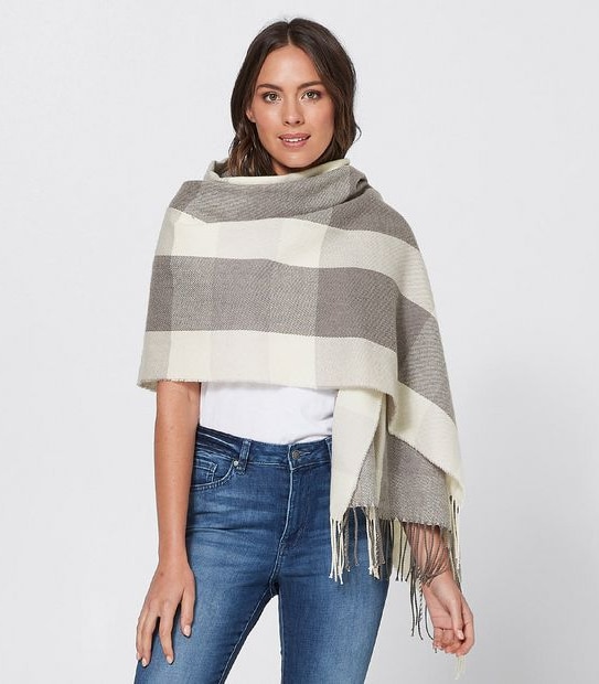 Sabine Check Blanket Scarf - White/ Charcoal