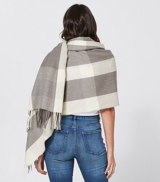 Sabine Check Blanket Scarf - White/ Charcoal
