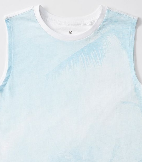 Palm Print Muscle Tank - Light Blue
