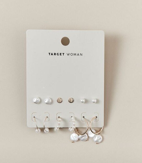 6 Pack Pearl Mixed Studs and Hoop Earrings