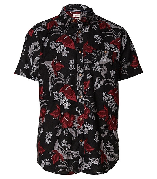 Men's Short Sleeve Linen Shirt - Floral Black