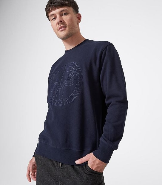 Piping Hot Earth Water Crew Neck Sweater - Navy 