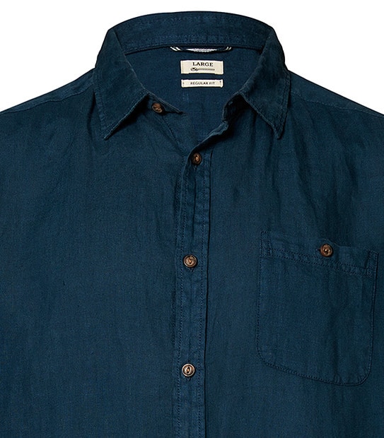 Men's Long Sleeve Linen Shirt - Navy
