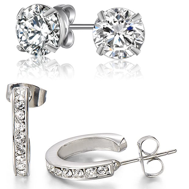 Mestigé Hoop & Stud Earring Set With Swarovski® Crystals - Silver Mestigé Hoop & Stud Earring Set With Swarovski® Crystals - Silver